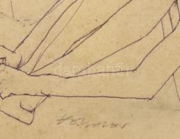 Kondor Béla (1931-1972): Bukás. Tus, toll, ceruza, papír, jelezve középen lent. Üvegezett fakeretben...