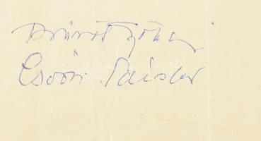 Csoóri Sándor (1930-2016) Kossuth- és József Attila-díjas költő, író és Bürös Gyöngyi (1936- ) színésznő autográf aláírása előadásukra szóló meghívó hátoldalán (másik oldalán firkákkal)