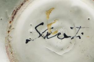 Mediterrán virágmintás gömbváza. Jelzett, hibátlan, m: 15,5 cm