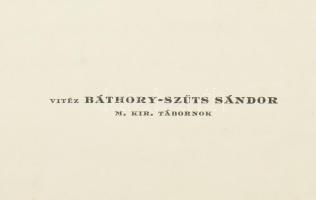 1936 vitéz Báthory-Szűts Sándor m. kir. tábornok autográf sorai és aláírása névjegykártyája hátoldal...