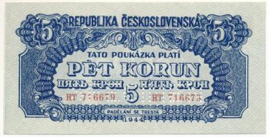 Csehszlovákia 1944. 5K "HT 716679", "SPECIMEN (MINTA)" perforációval T:AU /  Czechoslovakia 1944. 5 Korun "HT 716679", with "SPECIMEN" perforation C:AU Krause P#46s