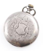 Braunswetter János Szeged zsebóra, magyar címeres tokkal. Jelzett tok, jelzett szerkezet, jelzett sz...