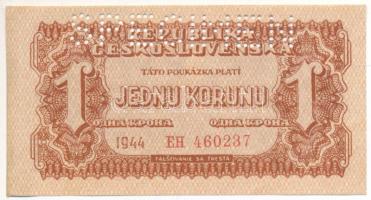 Csehszlovákia 1944. 1K "EH 460237", "SPECIMEN (MINTA)" perforációval T:AU az egyik oldalán ragasztócsíkkal /  Czechoslovakia 1944. 1 Koruna "EH 460237", with "SPECIMEN" perforation C:AU with glue stripe on one side Krause P#45s