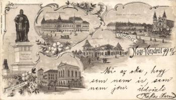 1899 Nagyvárad with sports pavilion, bishop palace and business hall litho (EK)