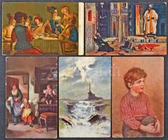 100 db RÉGI művész motívum képeslap vegyes minőségben: festmények / 100 pre-1945 art motive postcards in mixed quality: paintings