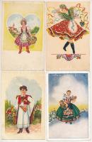 10 db RÉGI magyar grafikai népviseletes motívum képeslap vegyes minőségben / 10 pre-1945 Hungarian graphic folklore motive postcards in mixed quality