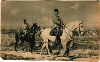 A hű szövetségesek: Ferenc József és II. Vilmos császár lóháton. Az Érdekes Újság kiadása / Franz Joseph I of Austria, Wilhelm II. on horse, Viribus Unitis (EM)