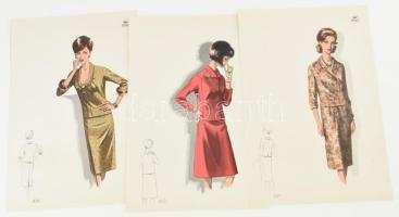 1966 3 db vintage női divatkép, ofszet nyomat, papír, 34x23,5 cm