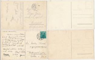 4 db RÉGI magyar grafikai népviseletes motívum képeslap vegyes minőségben, kézzel színezve / 4 pre-1...