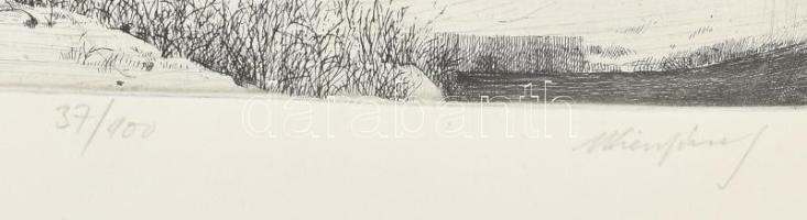 Wieszt József (1951-2007): Esztergomi vár. Rézkarc, papír, jelzett, számozott (37/100), lap széle ki...