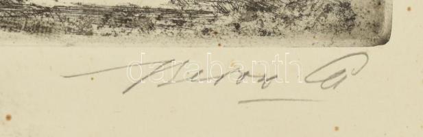 Beron Gyula (1885-1971): Ősz felé. Rézkarc, papír, jelzett, kartonra kasírozva, foltos, 29,5×39 cm