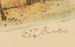 Ősz Dénes (1915-1980): Téli délután. Színes rézkarc, papír, jelzett, kartonra kasírozva, kisebb felü...