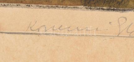 Konecsni György (1908-1970): Szigliget. Színezett rézkarc, papír, jelzett, foltos, paszpartuban, 29×...