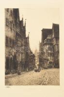 Peter Tom-Petersen (1861-1926): Rothenburg ob der Tauber (Németországban), 1905. Rézkarc, papír, jelzett a karcon, lap széle sérült, 32,5×23 cm