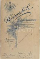 cca 1905 Fiatal tanítónő portréja, keményhátú fotó Weinrich marosvásárhelyi műterméből, 16,5×10,5 cm