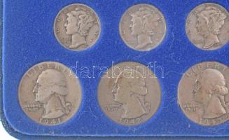 Amerikai Egyesült Államok 1941-1945. 17db-os forgalmi érmékből álló gyűjtemény, viseltes "World...