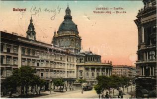 1911 Budapest V. Váci körút (Bajcsy-Zsilinszky út), Bazilika, villamos (lyuk / pinhole)