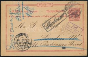 1893 Díjjegyes levelezőlap Londonba, majd továbbküldve / PS-card to London, redirected