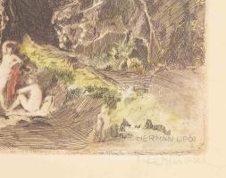 Hermann Lipót (1884-1972): Fürdőzők. Színezett rézkarc, papír, jelzett. Apró felületi sérüléssel. Üv...