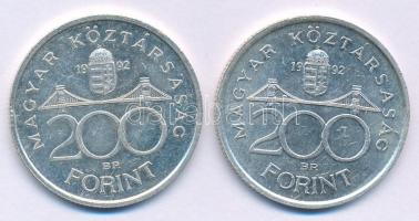 1992. 200Ft Ag "MNB" (2x) T:AU,XF patina Adamo F13