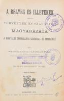 László Pál, nagymartoni: A bélyeg és illetékek iránti törvények és szabályok magyarázata. A hivatalos összeállítás szakaszai- és tételeihez. Bp., 1900, Grill Károly (Márkus Samu-ny.), 708 p. Negyedik, átdolgozott kiadás. Kiadói egészvászon-kötés, kissé viseltes, foltos, kopott borítóval, helyenként kissé foltos lapokkal, régi intézményi és tulajdonosi bélyegzőkkel (Zrumetzky Béla szolnoki kir. közjegyző, valamint fia, Zrumetzky Viktor (1880-1925), Szolnok polgármesterének névbélyegzőjével).