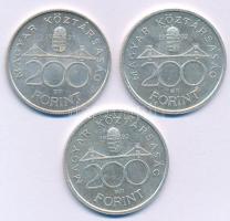 1992. 200Ft Ag "MNB" (3x) T:AU,XF patina Adamo F13