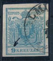 1850 9kr lemezhibával / plate flaw "(HA)LMI"