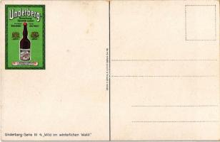 Wild im winterlichen Wald / deers in forest at winter. Underberg Bitterlikör - German digestif bitte...