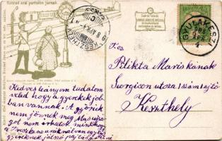 1908 Konrád János órás reklámlapja, lány virággal. Kiadó: Első óragyár Brüxben Konrád János cs. és k...