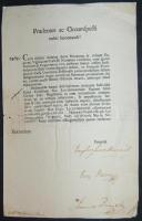 1804 Helytartótanácsi köröző-levél melyben egy Pest megye pénztárát megkárosító csaló bűntettét és személyleírását közlik Brunswick József országbíró, Pest megye főispánja, Darvas Ferenc költö, tanácsos, Pest megye követe, Bereczky, János helytartótanácsi titkár aláírásaival