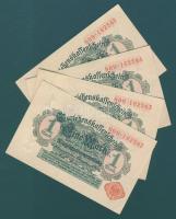 Német Birodalom / Császárság 1914. 1M (4x) alapnyomat nélküli, világoszöld nyomatú variáns piros pecséttel, egymás utáni sorszámokkal T:I,I-