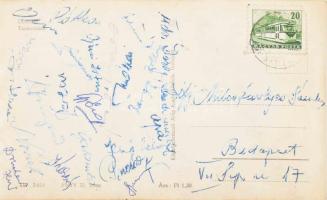 1964 FTC labdarúgók által aláírt képeslap Varga, Novák, Fenyvesi, Rákosi, Géczi, stb / Autograph signed postcard of Hungarian football team Ferencvaros
