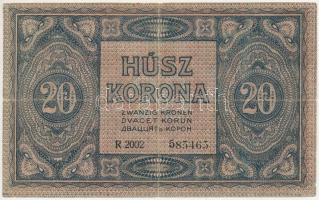 1919. augusztus 9. 20K "R 2002 585465" T:F kis szakadás / 
Hungary 1919. August 9th 20 Ko...