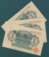 Német Birodalom / Császárság 1914. 1M (3x) alapnyomatos variáns piros pecséttel, egymás utáni sorszámokkal T:I