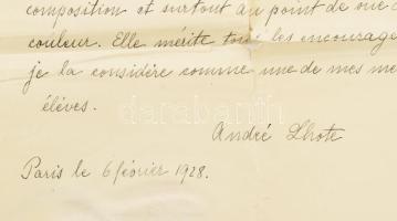 André Lhote (1885-1962) francia kubista festőművész autográf igazolása Bruckner Valéria (1900-1992) ...