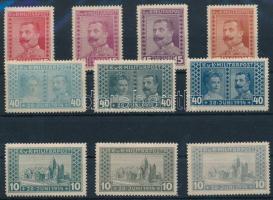 1917 A trónörökös halálának 3. évfordulója sor, 3 x 10H, 3 x 10H, 4 x 15H, összesen 10 db bélyeg a kiadott 12 próbanyomatból.