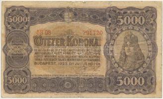 1923. 5000K "5 B08 291720", "Magyar Pénzjegynyomda Rt. Budapest" nyomdahely jelöléssel T:VG folt Adamo K39