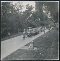 1935 Cserkészek felvonulása, cserkésztábor, 4 db fotó, 8×10 és 8×8 cm