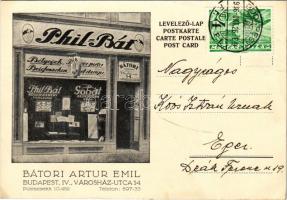 1936 Budapest V. Phil-Bát. Bátori Artur Emil bélyeg és bélyegalbum kiadó üzlete. Városház utca 14. (EK)