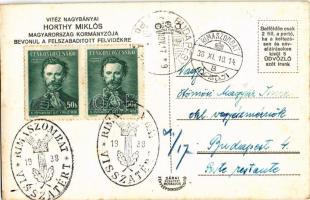 1938 Komárom, Komárno; bevonulás, Horthy Miklós fehér lovon / Regent Horthy, entry of the Hungarian ...