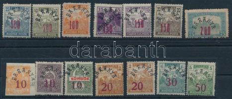 Baranya II. 1919 14 db bélyeg, Bodor vizsgálójellel (foghibák / perf. faults) (4.600)