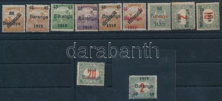 Baranya I. 1919 11 db bélyeg, Bodor vizsgálójellel (foghibák / perf. faults) (7.000)