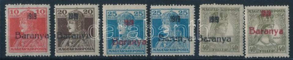 Baranya I. 1919 6 klf Károly/Zita bélyeg Bodor vizsgálójellel (foghibák / perf. faults) (18.400)