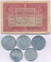 8db-os vegyes tétel, közte 1917. 2K kiolvashatatlan felülbélyegzéssel + 1943. 5P Al "Horthy Mik...