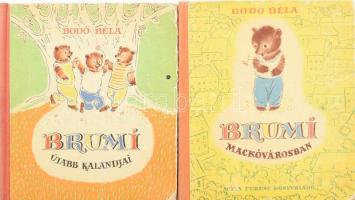 2 db Bodó Béla kötet: Brumi mackóvárosban. Szávay Edith rajzaival. Bp., 1964. Móra. Kiadói kartonált papírkötés. + Brumi újabb kalandjai. Szávay Edith rajzaival. Bp., 1963. Móra. Kiadói kartonált papírkötés.