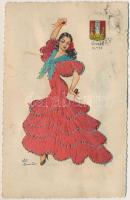 Hímzett spanyol flamenco táncosnő / silk embroidered Spanish Flamenco dancer. Modern. Sevilla No. 18. s: Elsi Gumier (r)