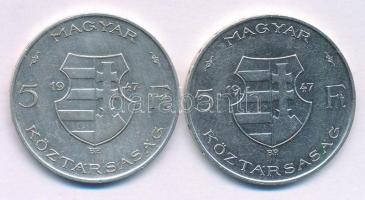 1947. 5Ft Ag "Kossuth" (2x) T:AU,XF ph
Adamo F8.1.1
