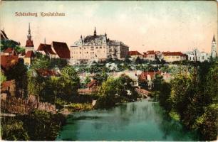 1909 Segesvár, Schässburg, Sighisoara; Komitatshaus / vármegyeház, Nagy Küküllő folyó. H. Zeidner / county hall,  Tarnava Mare River