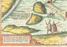 [Győr] Nagyméretű, színezett látképe. rézkarc és rézmetszet, hátoldalán latin nyelvű ismertető szöve...