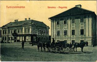 1911 Turócszentmárton, Turciansky Svaty Martin; Városház, megyeház, lovas hintó, Bindfeld Ármin üzlete. W.L. Bp. 5854. / county and town halls, horse chariots, shop (Rb)